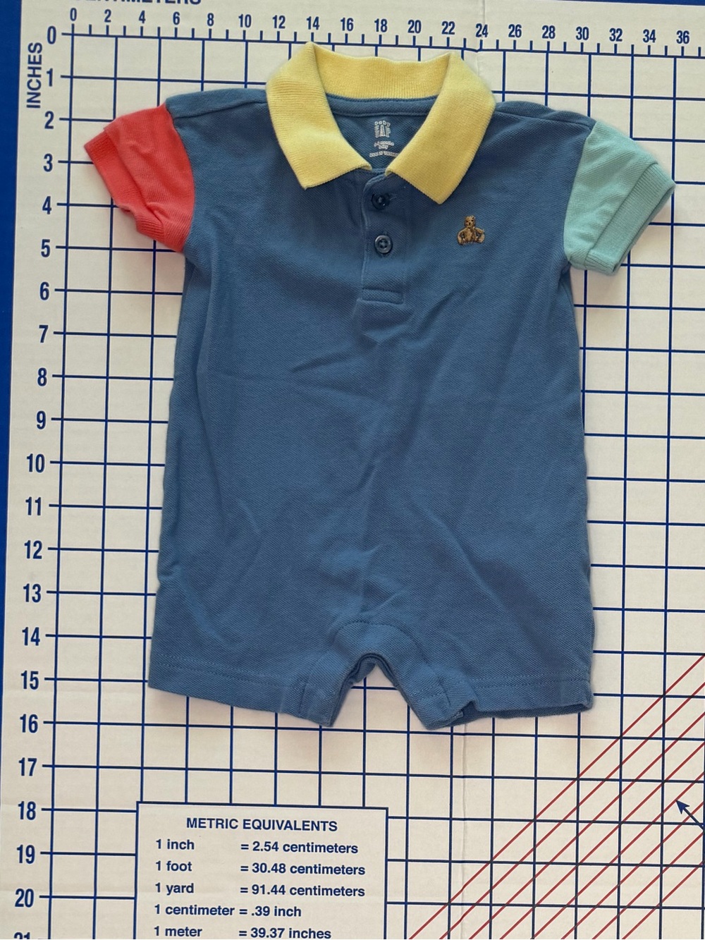 GAP Blue Baby Polo Romper with Yellow Collar
